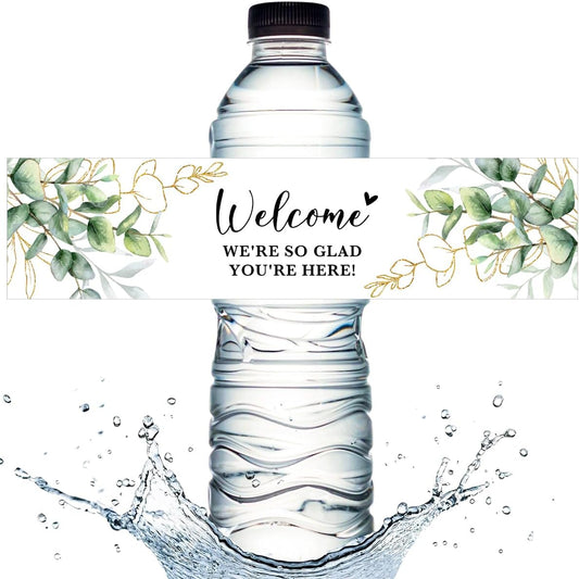 100PCS Wedding Water Bottle Labels Waterproof Greenery Floral Wraps Sticker for Water Bottle Baby Shower Bottle Label for Bridal Shower Party Welcome (Eucalyptus)