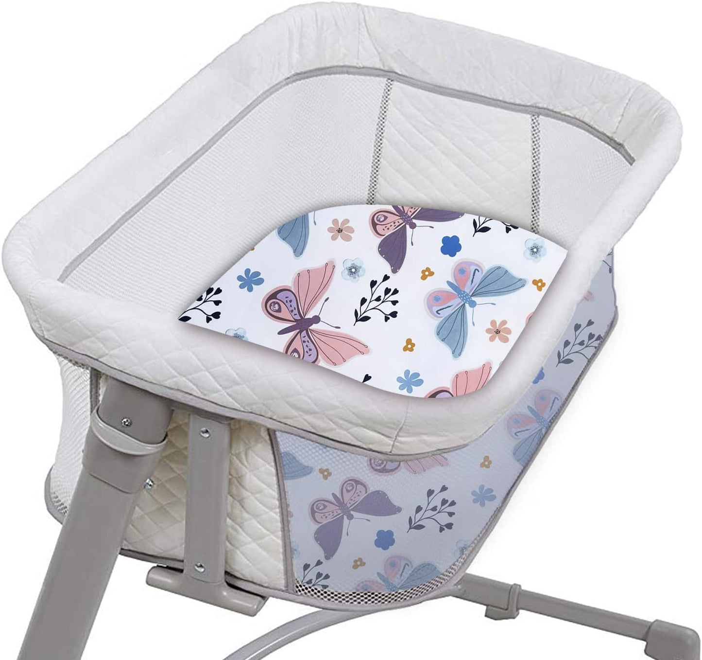 AMROSE 3 Pack Heavenly Soft Bassinet Sheets for Baby Girls, Universal Fitted for Various Cradle and Bassinet Mattress Pad, Silk Touch Gentle Breathable Microfiber, Floral & Butterfly