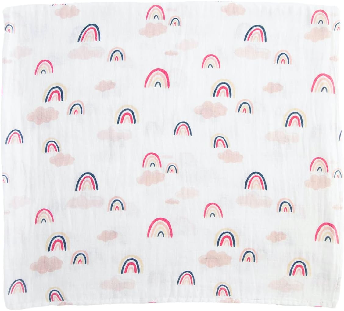 RED ROVR 100% Certified Organic Cotton Muslin Swaddle | Newborn Receiving Blanket | Baby Wrap | Boy, Girl, Unisex | Soft, Lightweight, Breathable | Burping, Nursing, Swaddling | 44" x 44" | Rainbows