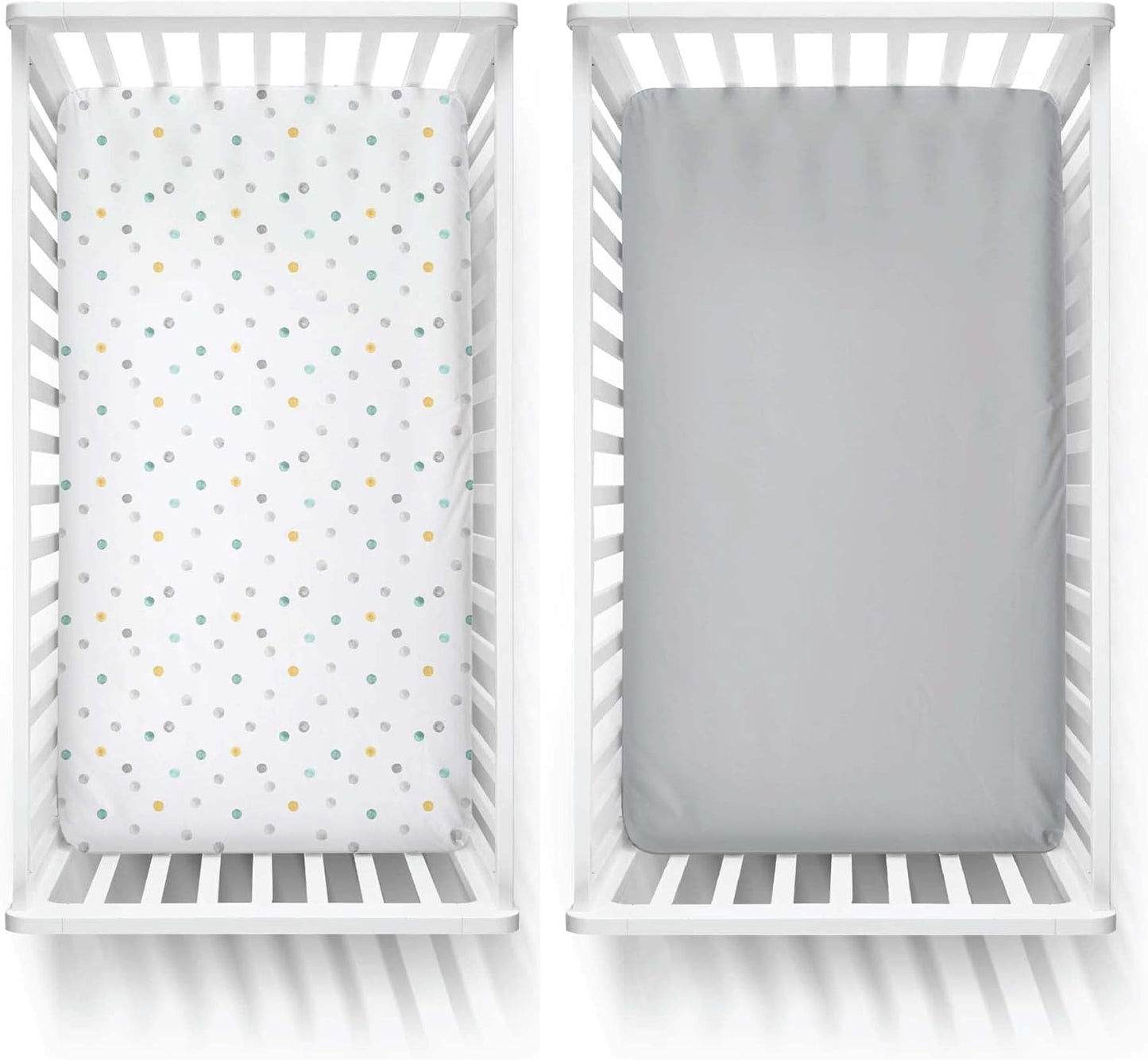 Featherhead™ 2-Pack Fitted Crib Sheets - 100% Cotton - 52" x 28" x 9" for Standard Crib and Toddler Mattress (Jersey Grey Polka)