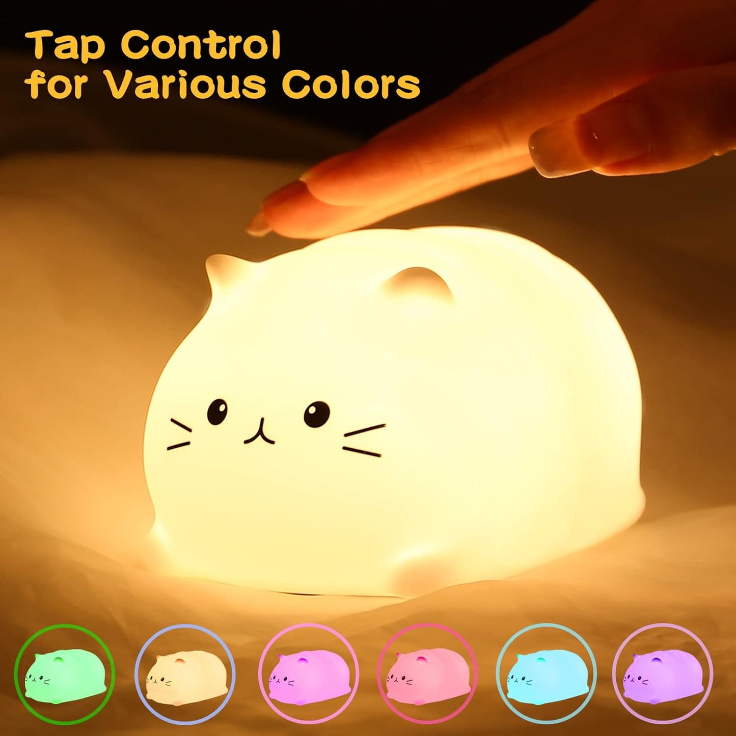 Tremdwoto Cat Night Light for Kids,Cute Colorful Night Light Baby Girl Squishy Night Lights Lamp 3 Hour Timer Kitty Light USB Rechargeable Nursery Lamp Nightlight ，Gifts for Boys and Girls