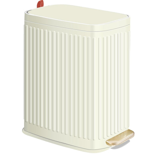 Small Bathroom Trash Can with Air Freshener Soft Close Lid, 6 Liter/ 1.6 Gallon Stainless Steel Garbage Can with Removable Inner Bucket,Step Pedal, Slim Wastebasket for Bedroom, Toilet (Ivory White)