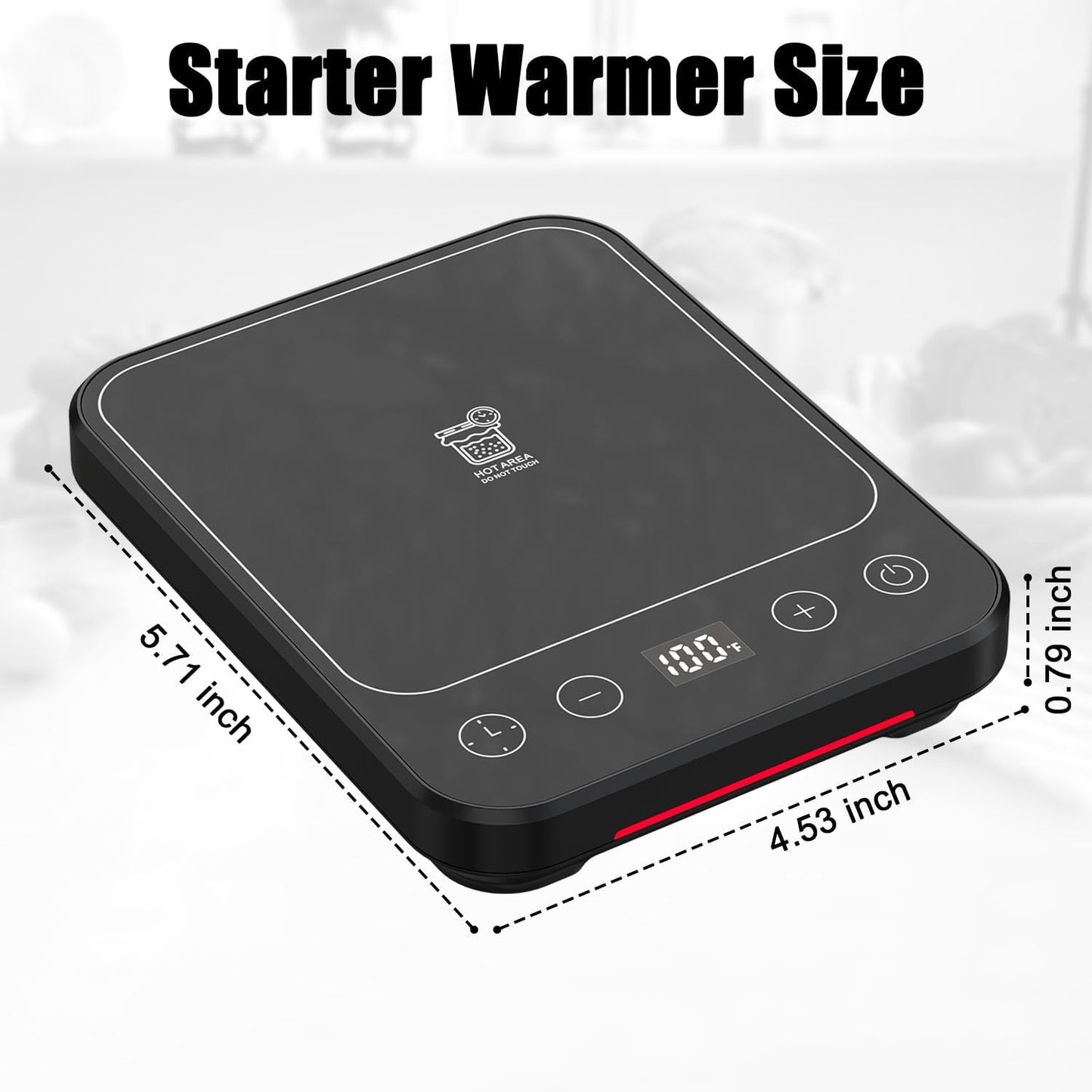 Sourdough Starter Warmer Mat, 12H Timer Warming Heating Pad, Precise 1°F Thermostat Control (70-100°F), Smart Memory Warming On/Off, Fits Jars Up to 40oz, Perfect for Home Baking (Full LCD Screen)