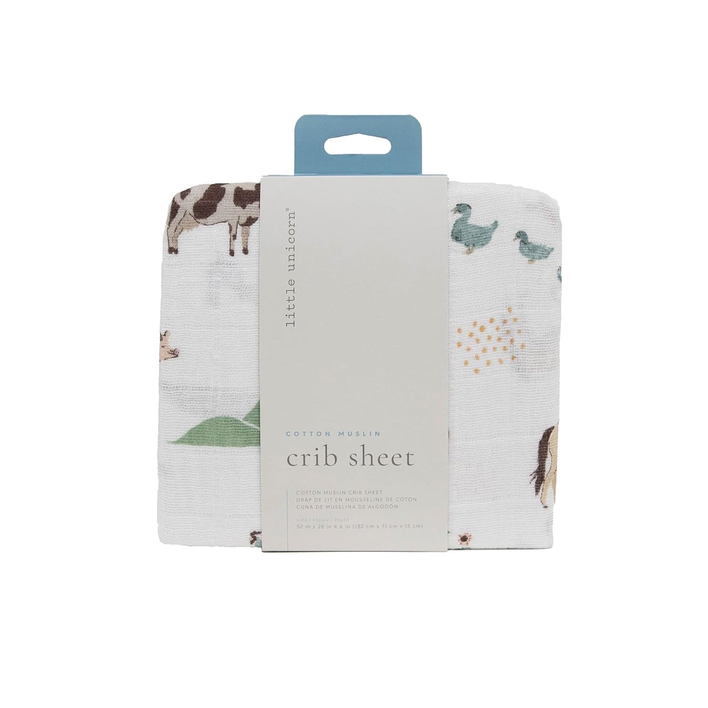 Little Unicorn Premium Crib Sheet | Breathable & Super-Soft Muslin Fabric (Farmyard)