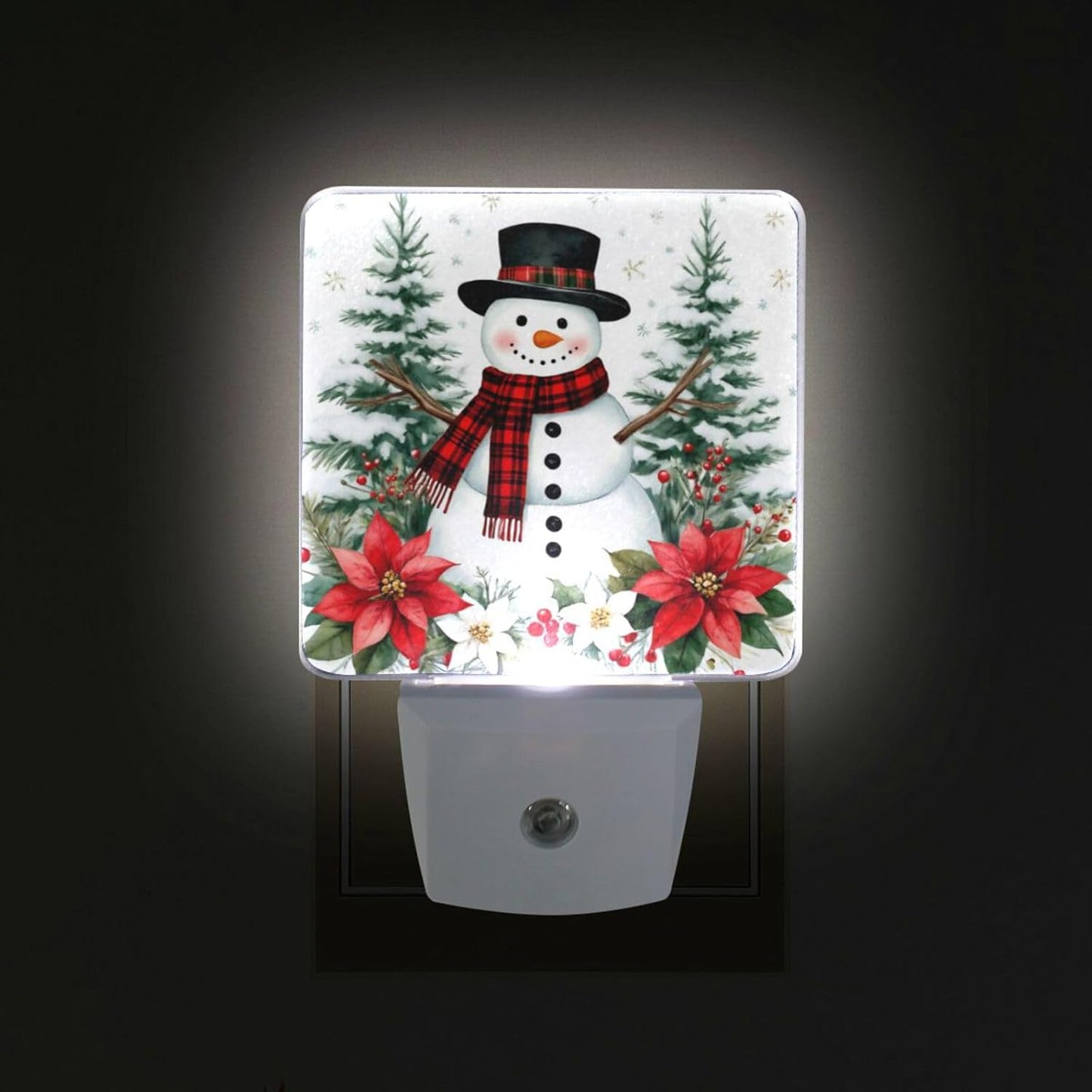 Aslsiy Night Light for Kids Snowy Forest Snowman Poinsettia (9) Plug in Wall Lamp LED Dusk to Dawn Sensor Energy Saving Nightlight for Boys Girls Men Women