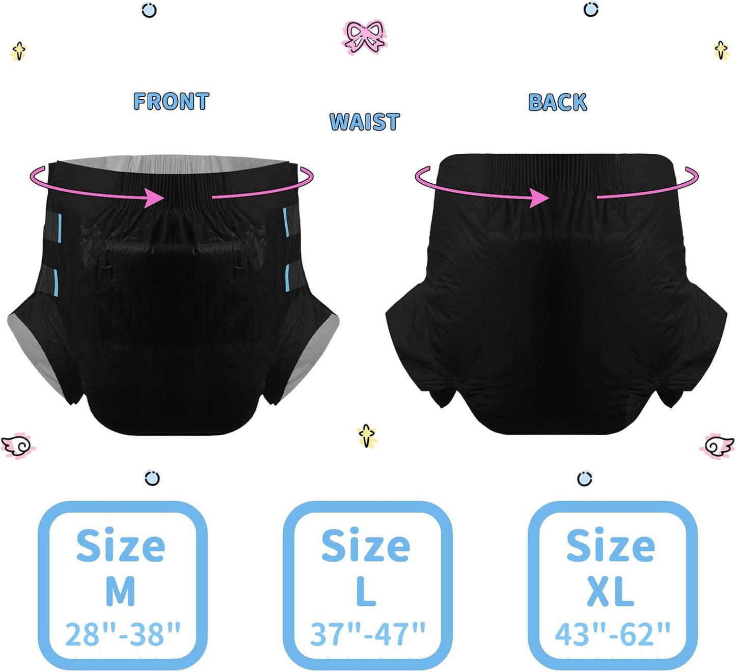 CutiePlusU Disposable Adult Diaper Heavy Absorption Dry Surface Adult Diapers All Night- Black 10 Pieces