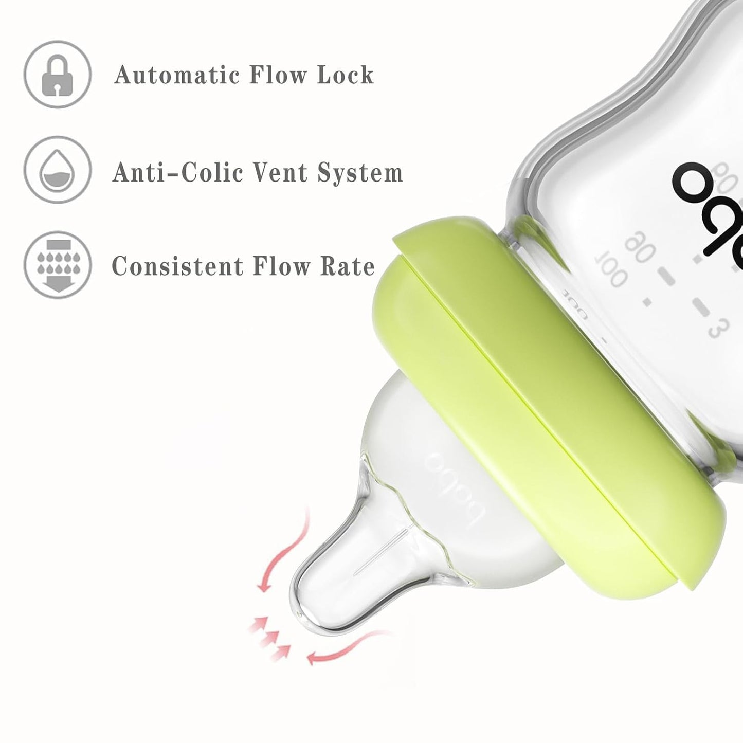 YOHKOH Natural Glass Baby Bottle with Natural Response Nipple, Newborn Anti-Colic Baby Bottles, Wide Neck Mushroom Cap Baby Bottle, Clear (Multicolour1, 3.4oz (Pack of 2))