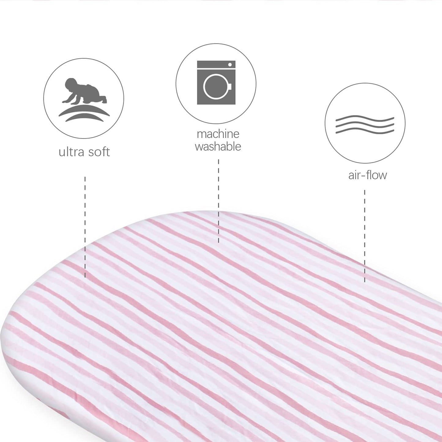 Bassinet Sheets Fit for SNOO Smart, Dream On Me Lacy, Baby Delight Go with Me Slumber, and Safety 1st Sleeper Bassinet, 100% Jersey Knit Cotton Sheets, Pink