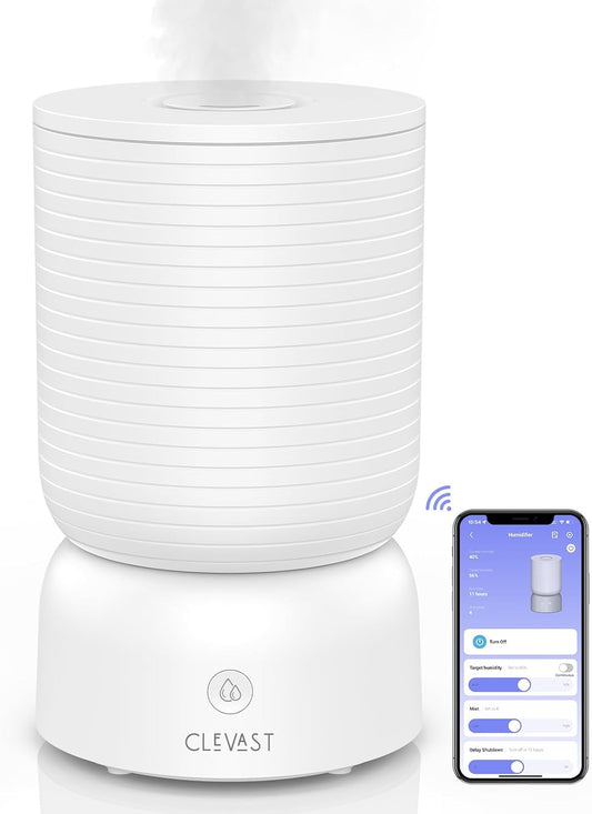 CLEVAST Smart Humidifiers for Bedroom, Top Fill 3L Cool Mist Quiet Ultrasonic Humidifier with Essential Oil Diffuser, Humidity Control, Wi-Fi Air Humidifier for Baby, Home, Compatible with Alexa