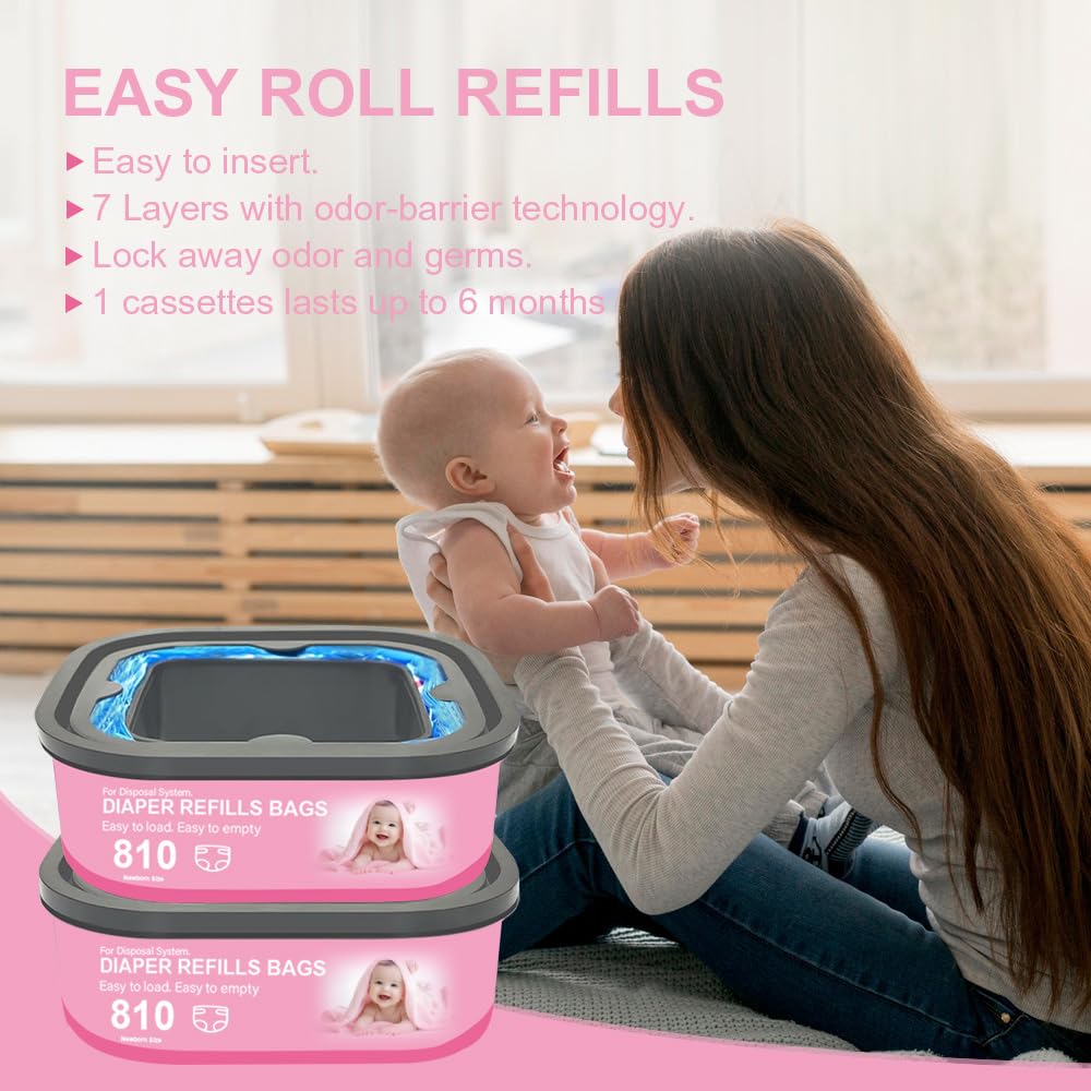 Jumbo Square Refills Disposal Bags Refill Compatible with Genie Diaper Compact, Select Pails(Not Fit Classic Version Pails), Hold Up to 810 Newborn-Sized Diapers Per Refill, 4 Pack