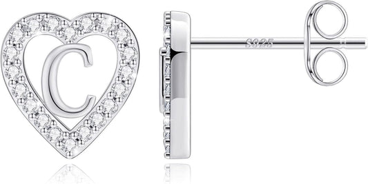 Anoup Christmas Gifts for Grandkids Girls Earrings - S925 Sterling Silver Post CZ Hypoallergenic Stud Heart Initial Earrings for Women Kids Jewelry Stocking Stuffers for Teen Girls Birthday Gifts