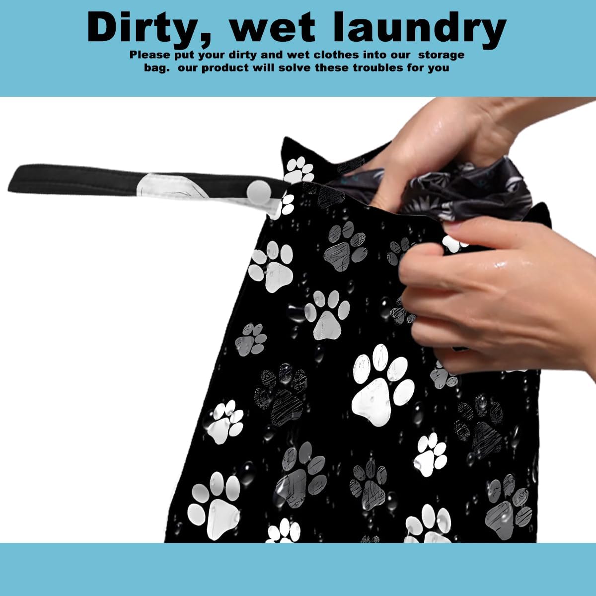 2Pcs Cat Wet Bag 12x10 Inch, Cats Paw Waterproof Travel Laundry Bags, Hand Strap 6 Inch, Washable Reusable Wet Dry Bag for Swimsuit Beach Diapers Dirty Yoga Gym Clothes,Cat Gifts for Women Friend