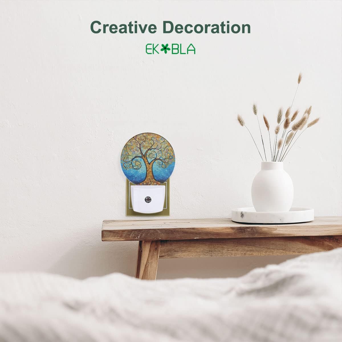 EKOBLA Art Tree Night Light, Tree with Golden Leaves Night Lights Plug into Wall Auto Sensor Led Lighting for Home Stairway Hallway Bedroom 0.5W Sleep Friendly