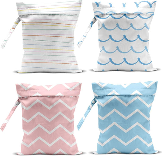4 Pack Wet Bag for Swimsuit, Beach Travel Essentials Wet Dry Bag, for Sunscreen Toiletry Dirty Clothes Yoga Gym Diaper, Friend Summer Beach Vacation Gifts. Wave