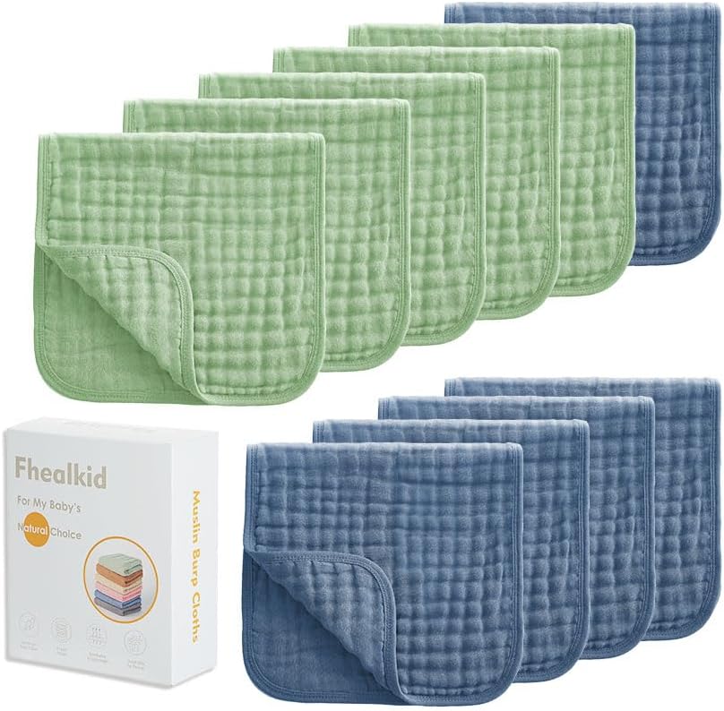 Muslin Burp Cloths Sets Newborn Baby Boy Essentials Must Haves 100% Cotton 10 Pack 22" X 10",6-Layer Baby Bibs & Burp Cloths for Baby Drool and Messes - Soft, Safe & Gentle for Boys & Girls Multi