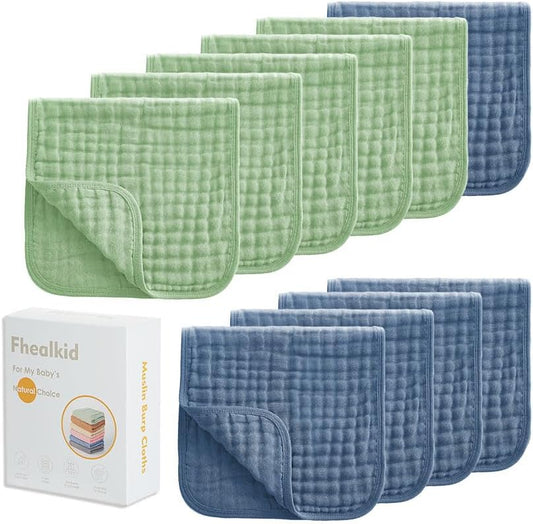 Muslin Burp Cloths Sets Newborn Baby Boy Essentials Must Haves 100% Cotton 10 Pack 22" X 10",6-Layer Baby Bibs & Burp Cloths for Baby Drool and Messes - Soft, Safe & Gentle for Boys & Girls Multi