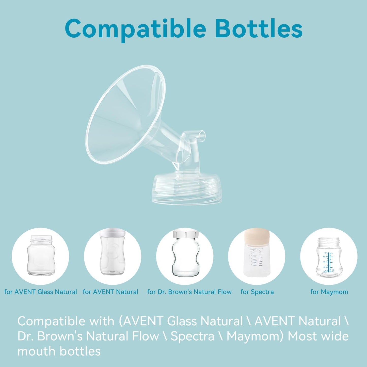 4PCS 18mm Breast Pump Flanges, Compatible with Spectra S1/S2/9Plus/Synergy Gold, Motif Luna, Wide-Mouth Bottle Fit, Breast Pump Accessories
