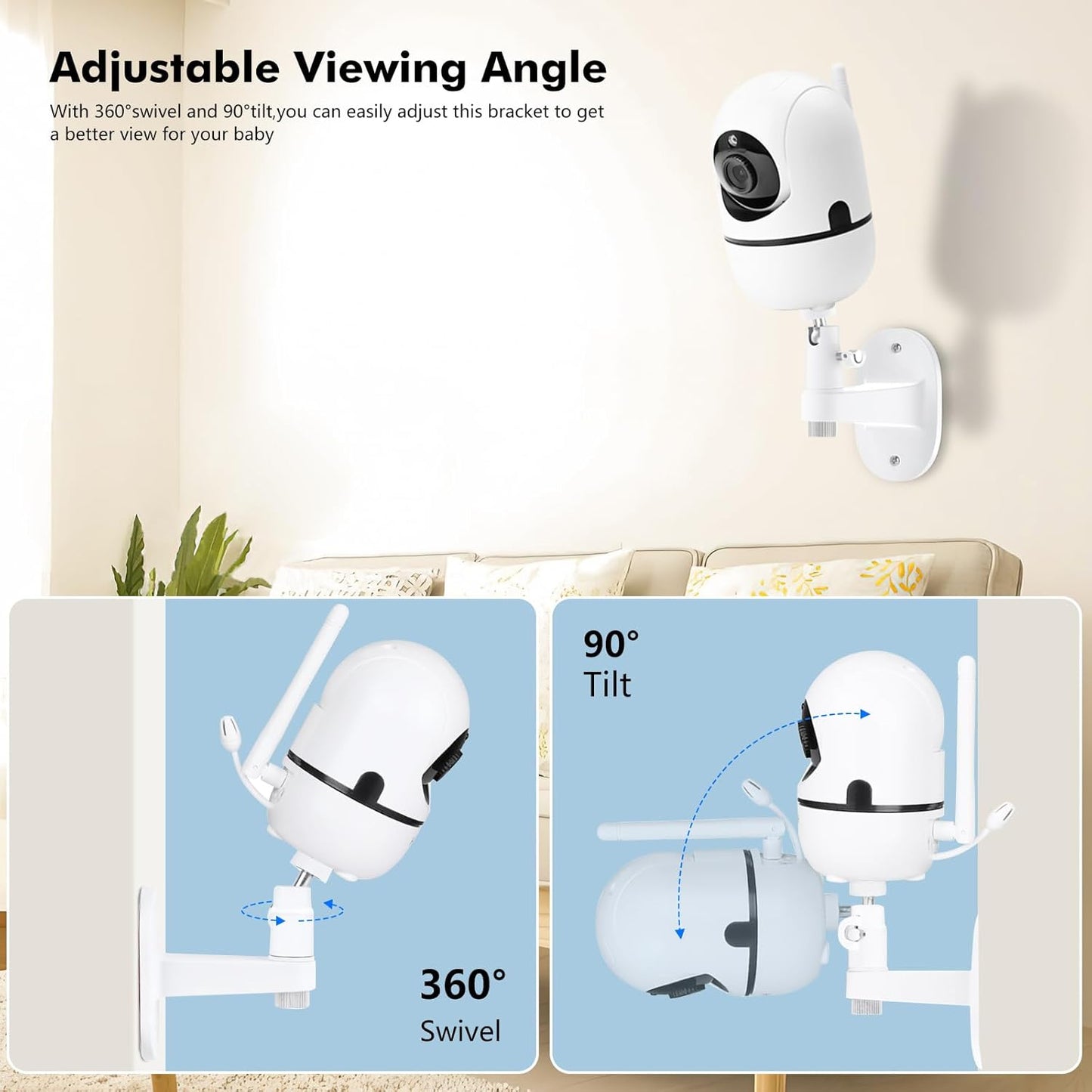 Baby Monitor Mount for HelloBaby HB65/HB40/HB6550/HB66/HB6339/HB6550 Pro, ANMEATE SM935E, 360° Adjustable Baby Camera Wall Mount for Hellobaby Monitor, Two Ways to Install