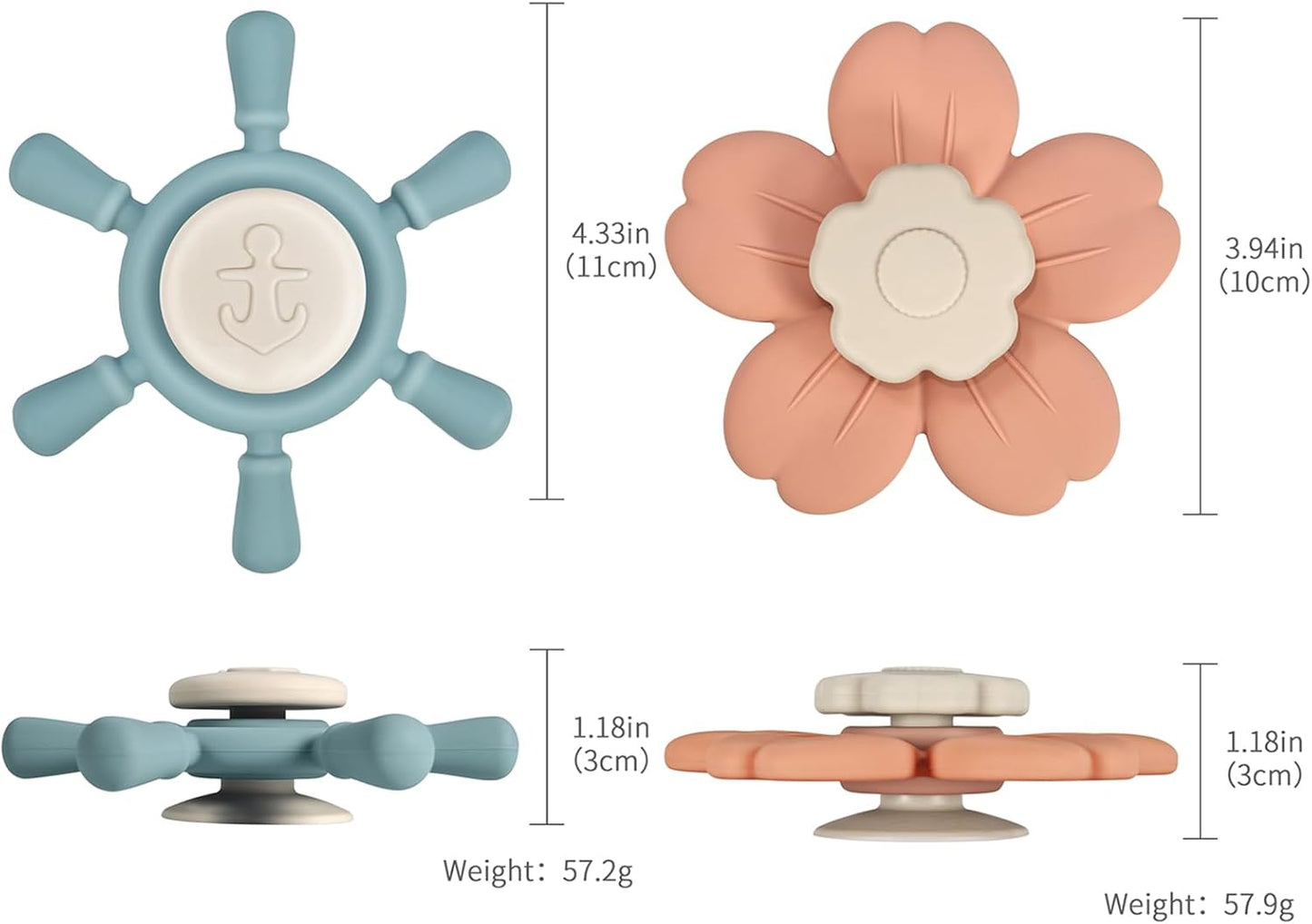 Suction Cup Spinner Toys | Baby Bath Toys for Kids Ages 1-3 | Suction Toys, Baby Toys, Sensory Toys for Car Travel, Table, Highchair, Window, Bathtub (Sand+Cream)