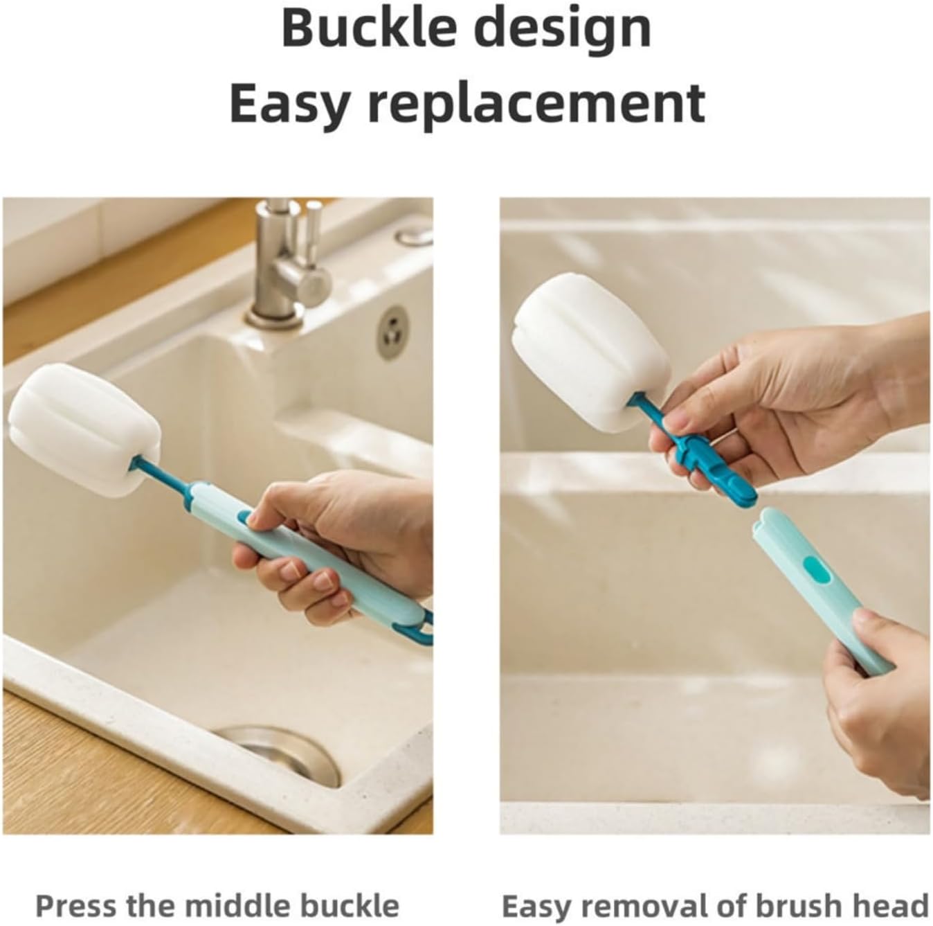 Bottle Brush Long Handle Cup Cleaner Brush Sponge Bottle Scrubber Detachable Handle Portable Sponge Cleaning Brush for Cups Wine Glasses Water Bottles Baby Bottles and Vacuum Flasks (Blue)