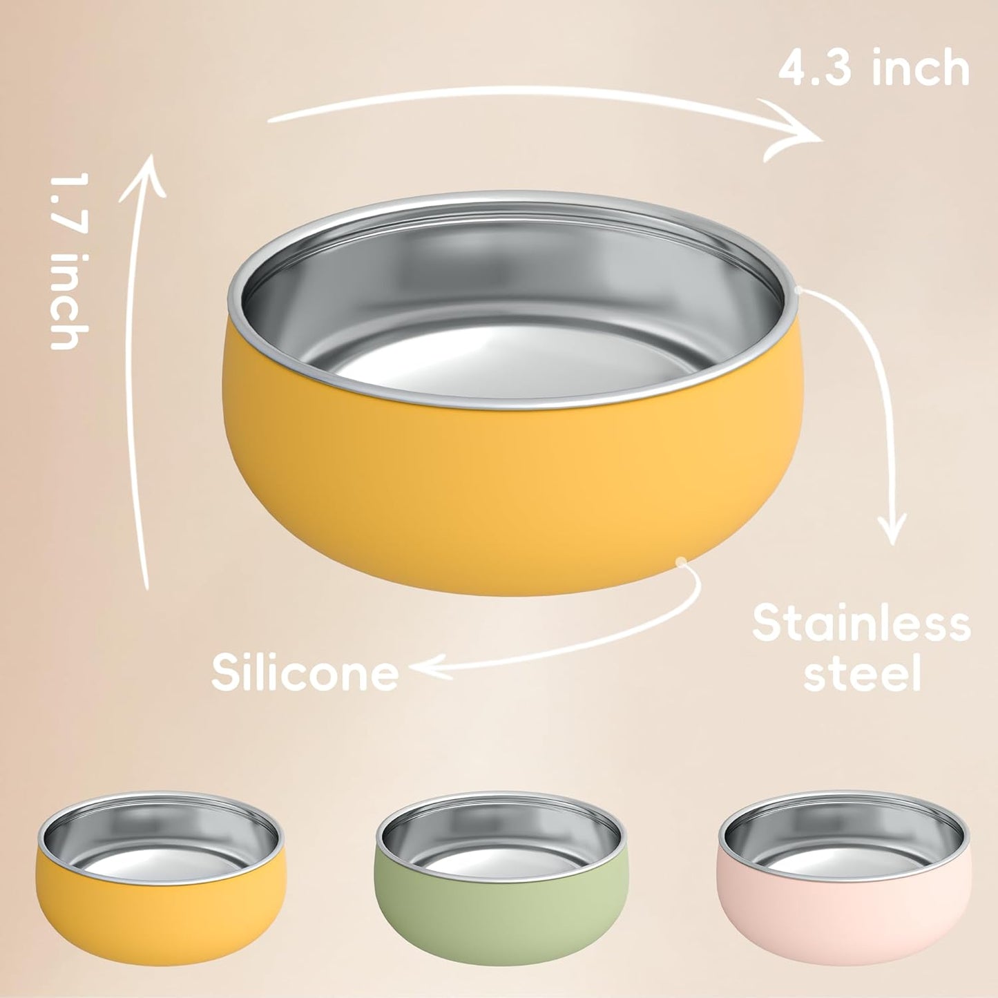 Bella's Friends Stainless Steel Baby Bowls with Silicone Sleeve 3 Pack, 4.3" for Toddlers Kids Feeding, Non-Slip, Non-Toxic, Mess-Free, Dishwasher Safe, Fit High Chair Size