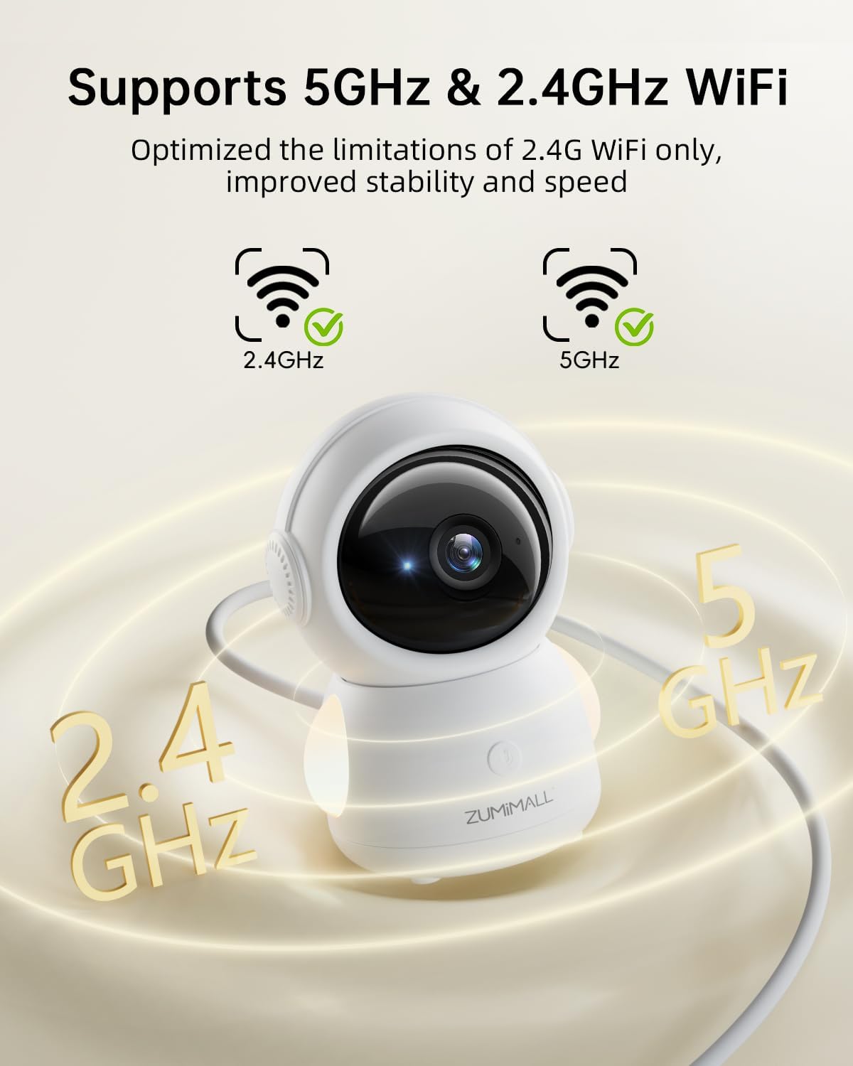 ZUMIMALL Security Camera Indoor, 5G/2.4G WiFi Baby Monitor with Camera and Audio, 2K Wired Pet Cameras for Home Security, One-Click Call, Auto Tracking, Cry/PIR/AI Detection, Alexa/ONVIF/Cloud