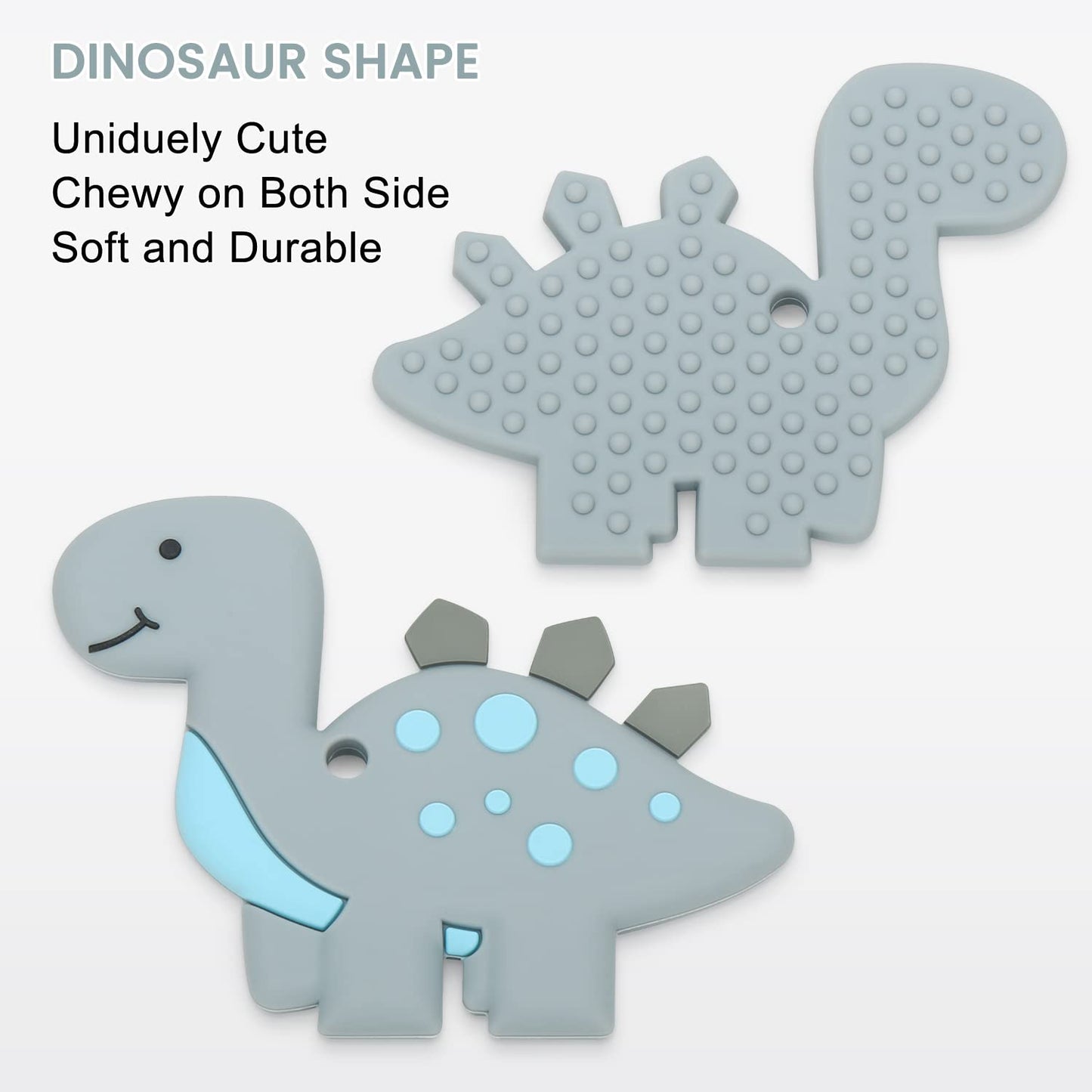 Teething Toys for Babies, Baby Teethers with Clip Silicone Baby Teether Toys for Boys and Girls Infant Teething Relief for Teething Dinosaur Shape, Gray