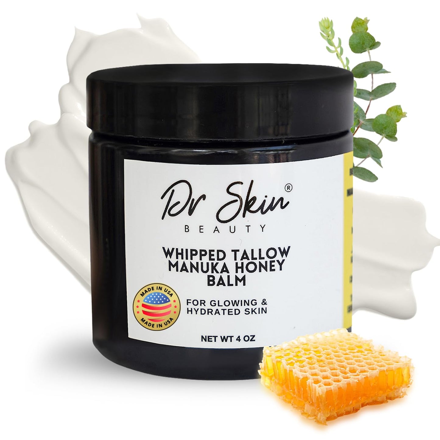 Whipped Beef Tallow and Manuka Honey Balm, 4oz, Orange scent, Grass Fed Grass Finished Organic Face Cream, Body Lotion, and Lip Balm for psoriasis, eczema and babies