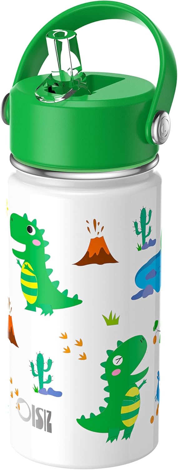 OISIZ Kids Water Bottle with Straw Lid 14oz, Vacuum Insulated 316 Stainless Steel Water Bottles for Kids for School, Leakproof Water Bottle, BPA Free and Keep Cold for 24 Hours