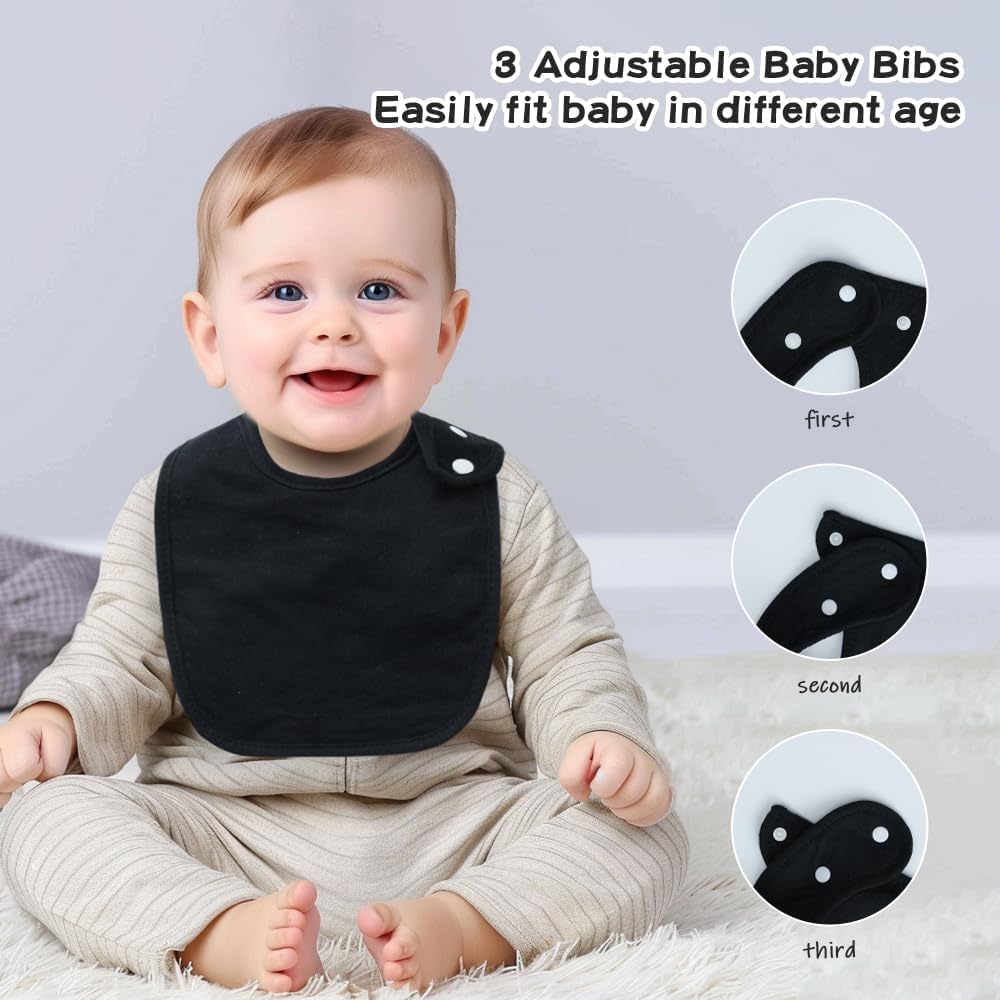 8 Pack Baby Bibs Unisex Adjustable with Snaps Ultra Soft Absorbent Drooling Teething for Boys and Girls