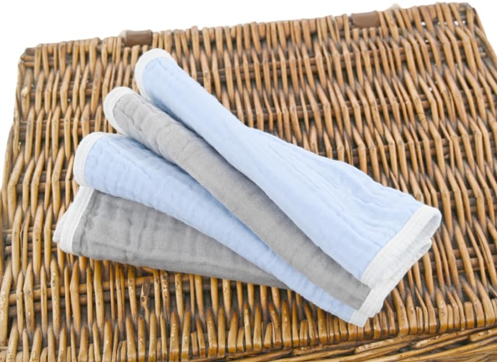 Synrroe Burp Cloths Large, Muslin Burp Cloths for Baby Girls and Boys, Pack of 4 Extra Absorbent and Soft Muslin, 6 Layers 20 by 10 Inches 100% Cotton (Blue-Grey 4 Pack)