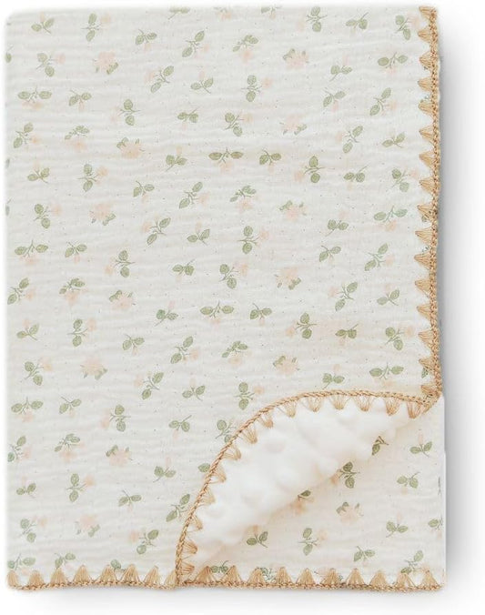 Baby Swaddel Blanket Cotton Muslin Thick Bath Towel Dotted Backing Double Layer Receiving Blanket 40"x40" (Little Pink Flower)