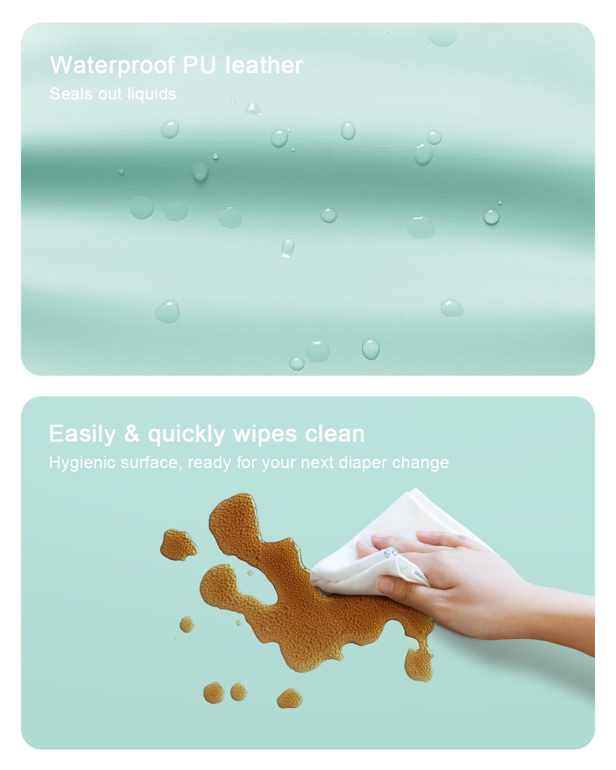 Wipeable Baby Changing Pad for Dresser and Table, Cozy Diaper Changing Pad with Waterproof & Wipe-Clean Leather Cover, Standard Size (31.5" L x 15.8" W), Green