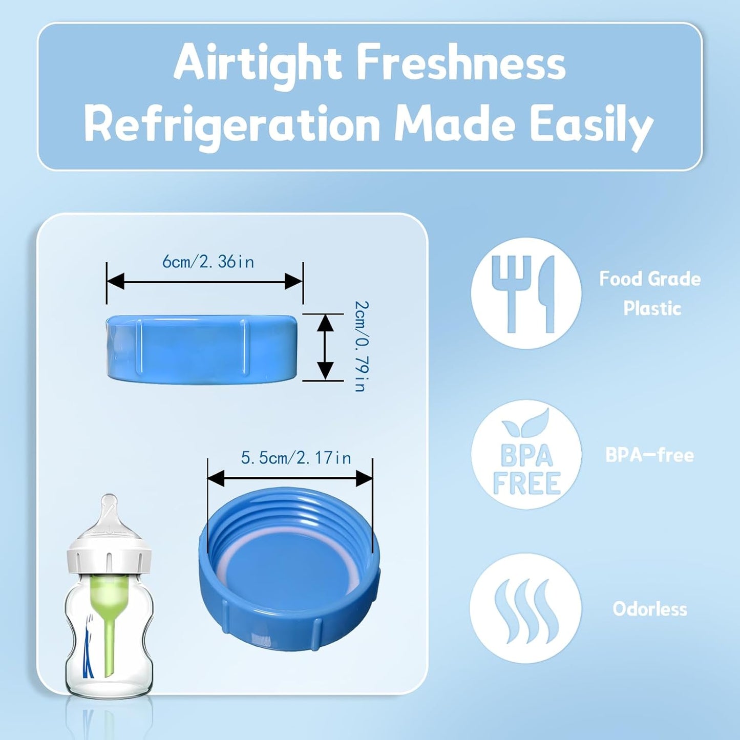 4pcs Wide Bottle Caps Compatible for Wide-Neck Natural Flow Dr Brown Bottles,BPA Free Travel and Storage Baby Bottle Lids Replacement Parts with Sealing Gasket for Baby Bottles Accessory (Blue)