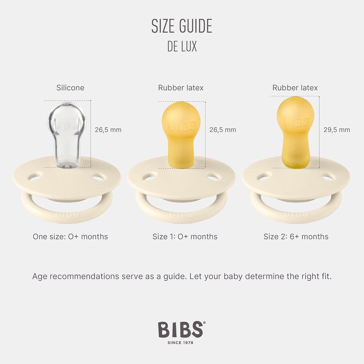 BIBS Pacifiers - De Lux Collection | BPA-Free Round Nipple | Silicone | Made in Denmark | Set of 2 Blossom/Haze Color Premium Soothers | Size One Size