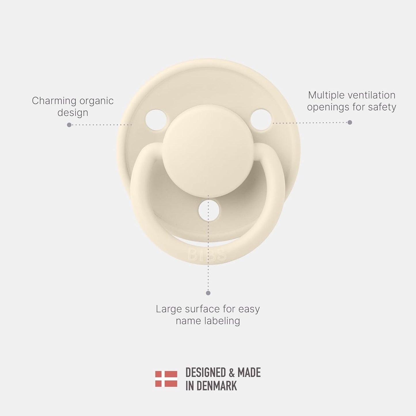 BIBS De Lux Baby Pacifier 2-Pack | Made in Denmark | BPA Free Dummy Soother, Round Nipple. Silicone, OneSize (0-36 Months), Ivory/Baby Pink