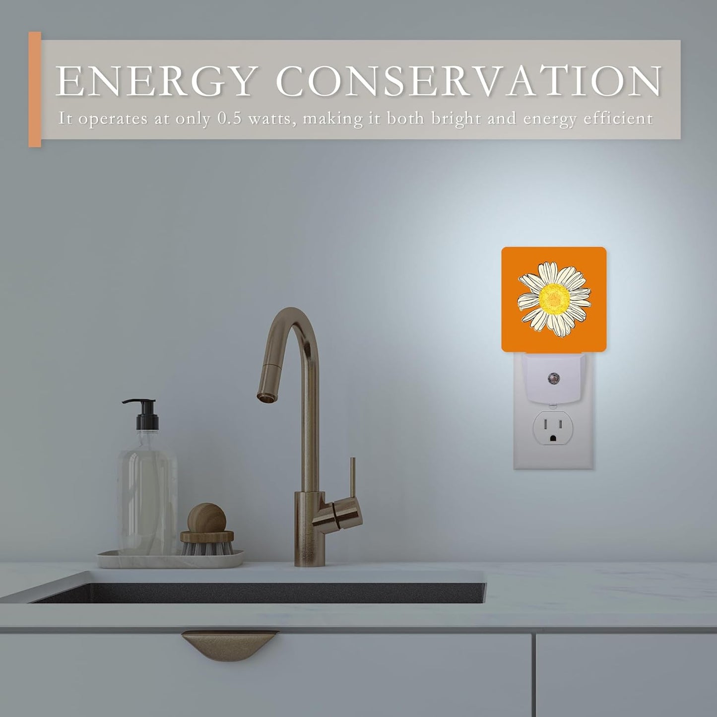 Daisy Night Lights Plug into Wall,Chamomile Night Light with Dusk to Dawn Sensor Night Light for Kid Girls Boys Women Men Room Decor,Hallway,Kitchen,Bathroom,Nursery,Stairs