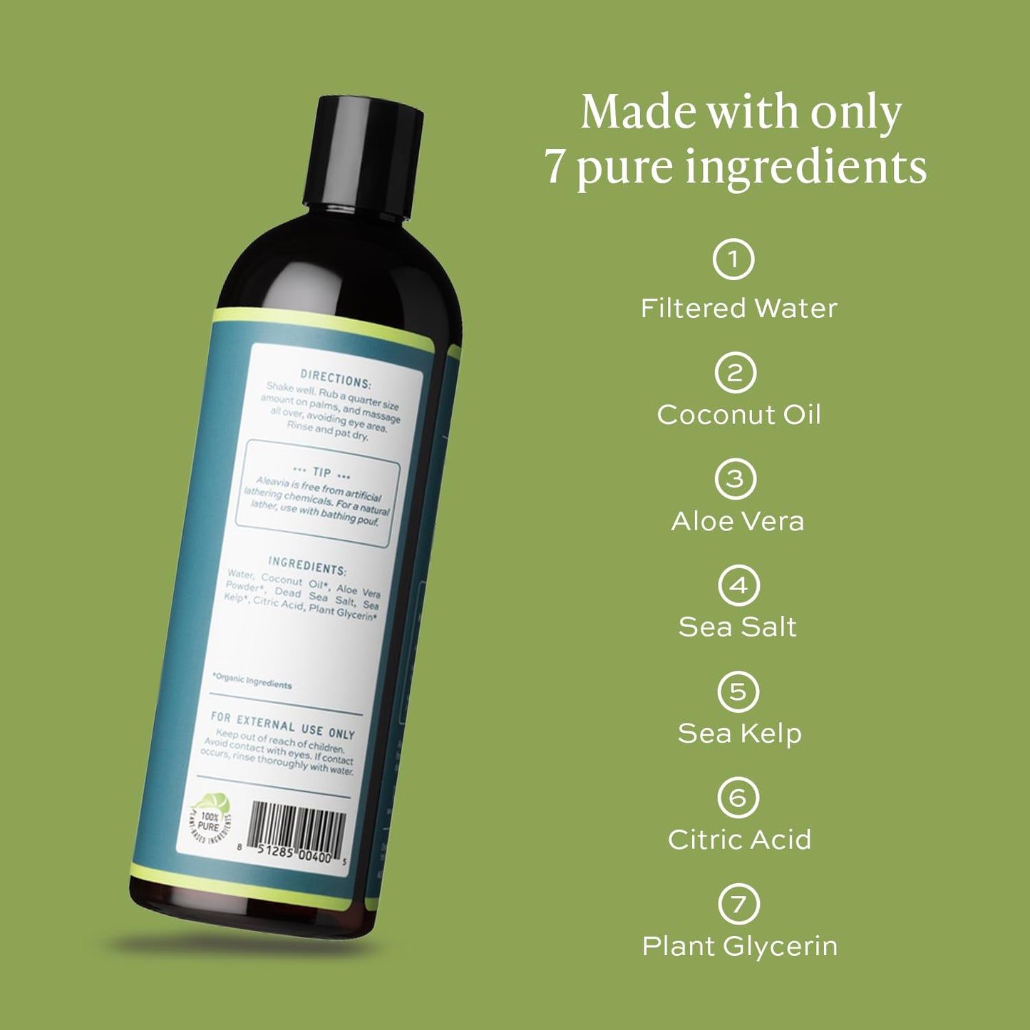 Aleavia Body Cleanse – Organic & All-Natural Prebiotic Body Wash – Fragrance-free and Sulfate-Free Enzymatic Body Cleanser – 16 Oz.