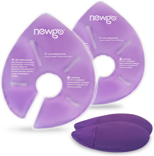 NEWGO Large Breast Therapy Pads, Hot & Cold Gel Ice Packs for Breastfeeding, Postpartum Nursing, Engorgement, Mastitis, Pain Relief Breast Pads with Soft Covers, 2 Pack
