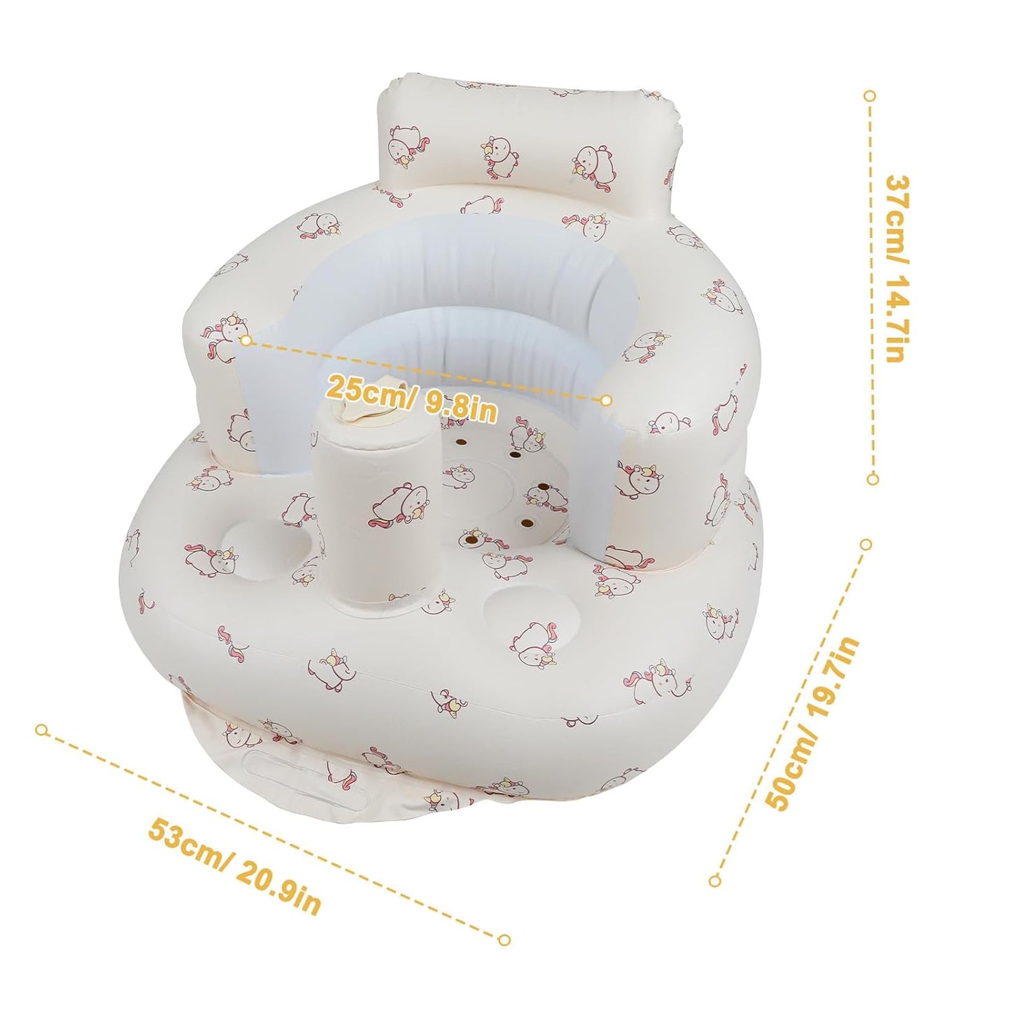 Inflatable Baby Seat with Built in Pump for Babies 3 Months & Up, Baby Floor Seats for Sitting Up, Blow Up Baby Chair for Infants - Unicorn