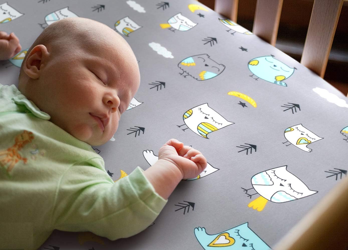 BROLEX Baby Fitted Crib Sheets: Kid Crib Sheets - Set of 2 for Toddler Standard Size Crib Mattress for Boys and Girls - Jersey Knit Crib Bed Sheets Owl Bear