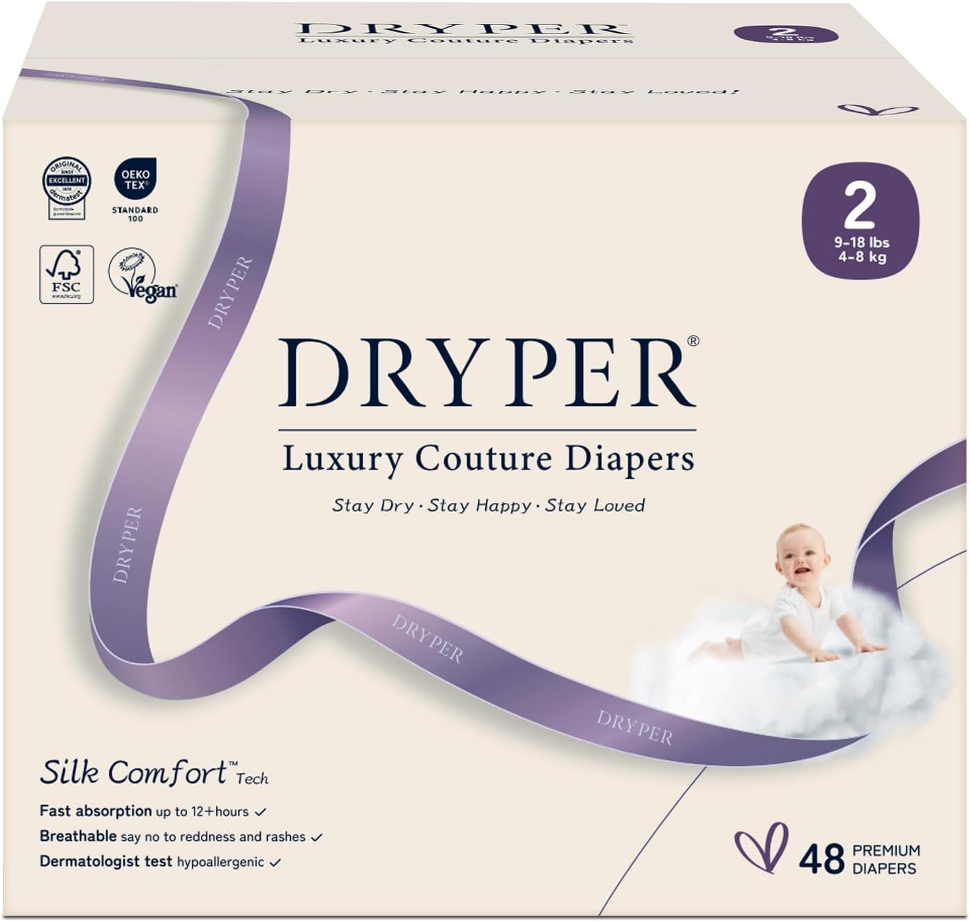 Baby Nappies - Size 2 (4-8kg / 8-18 lbs), 6 x 8 Nappies (48 Total), Ultra Soft Nappies Super Absorption Core Disposable Baby Diapers