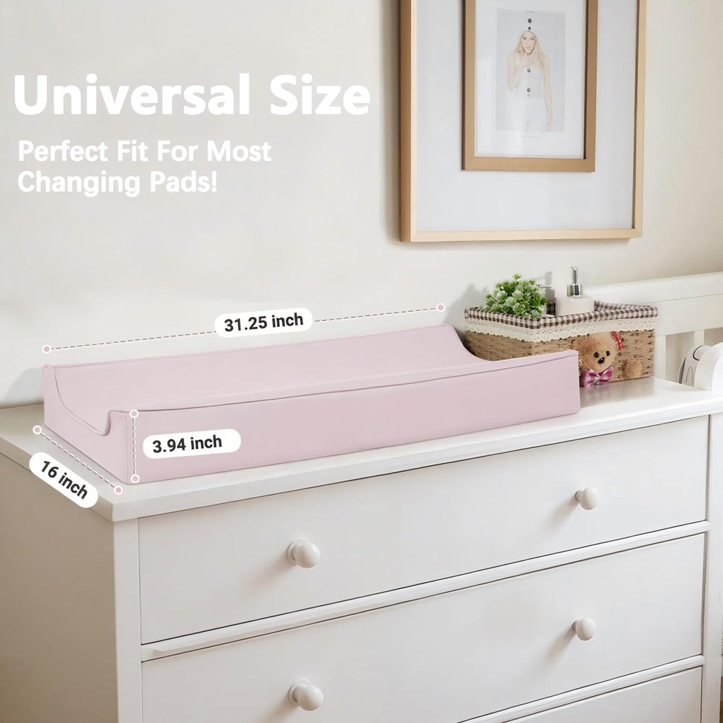 Vegan Leather Changing Pad Cover - 31"X 16" - Waterproof Wipeable, Extra Thick & Portable & Non-Slip Diaper Mat - Fits Standard Changing Tables for Baby Boy Girl (Pink)