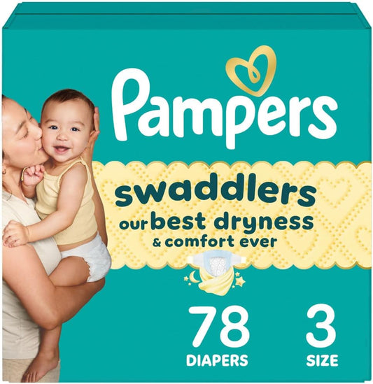 Pampers Swaddlers Diapers, Size 3 (13-26 lbs), 78 Count, Absorbent, Keeps Baby Dry and Comfortable, Skin Safe Disposable Baby Diaper (Packaging May Vary)