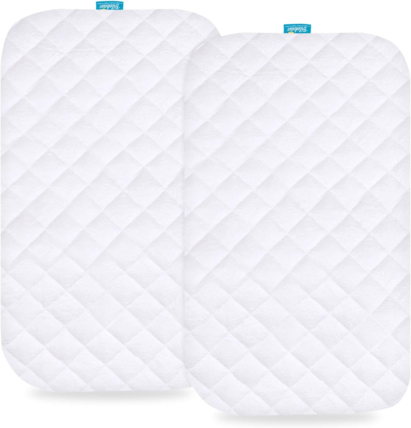 Biloban Bassinet Mattress Pad Cover, 2 Pack, Waterproof Quilted Ultra Soft Viscose Made from Bamboo Terry Surface, Fits Cloud Baby/Yacul Bedside Crib, White, 20"W x 30"L