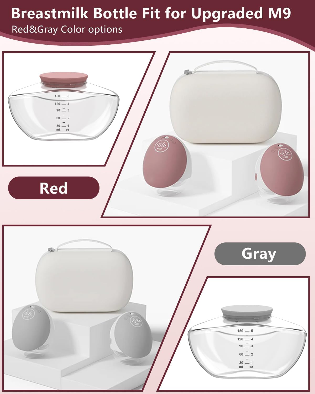 2pcs Breastmilk Container Compatible with Upgraded Mobile Flow | Upgraded M9, M9 Breast Milk Storage Bottle with Silicone Lip, BPA Free, Leak-Proof, Not Original Parts, 2packs Gray Collector