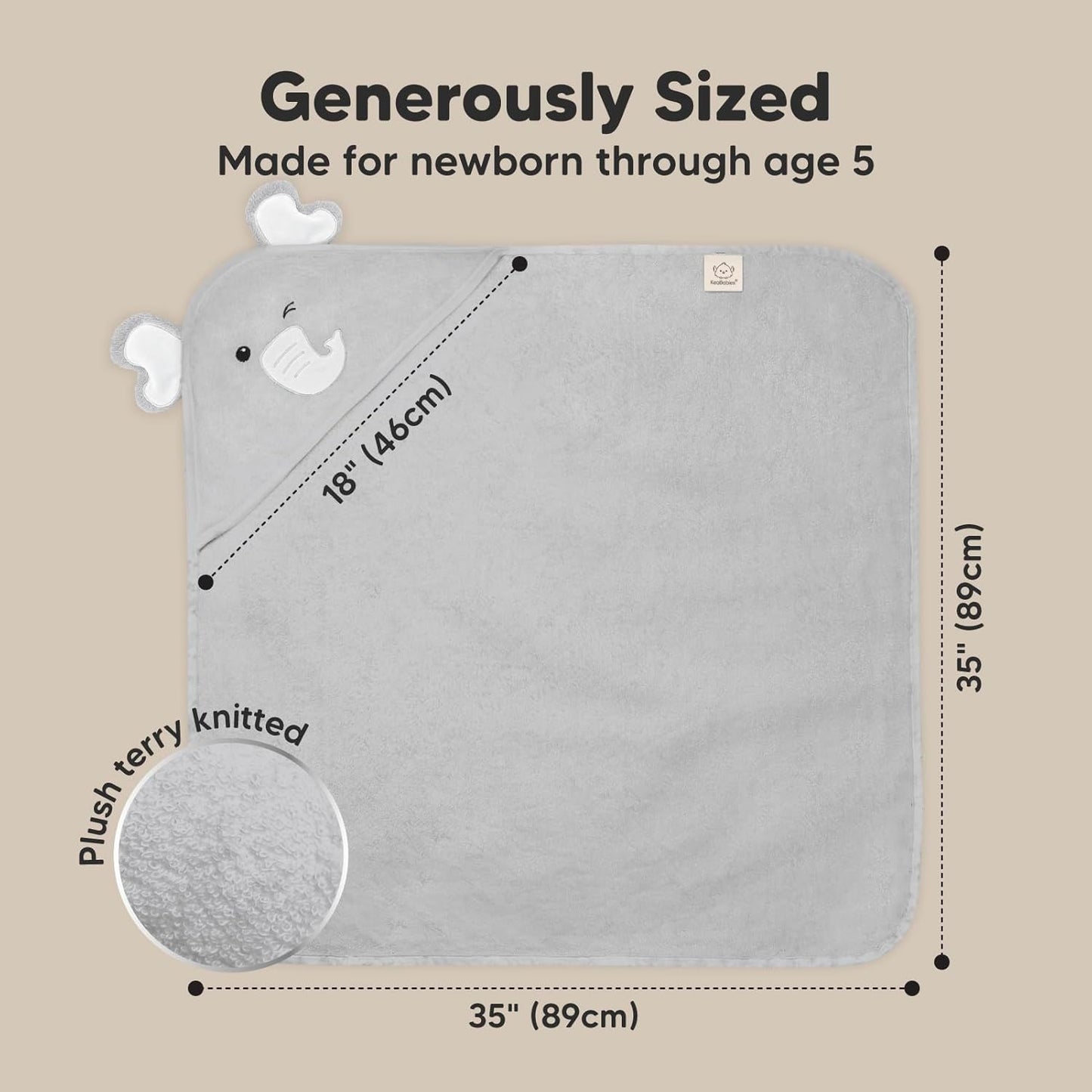 KeaBabies Hooded Baby Towel for Newborn - Viscose Derived from Bamboo Large Baby Bath Towels with Hood for Boys, Girls, Toddler, Extra Absorbent & Soft Newborn Bath Essentials (Elephant, Regular)
