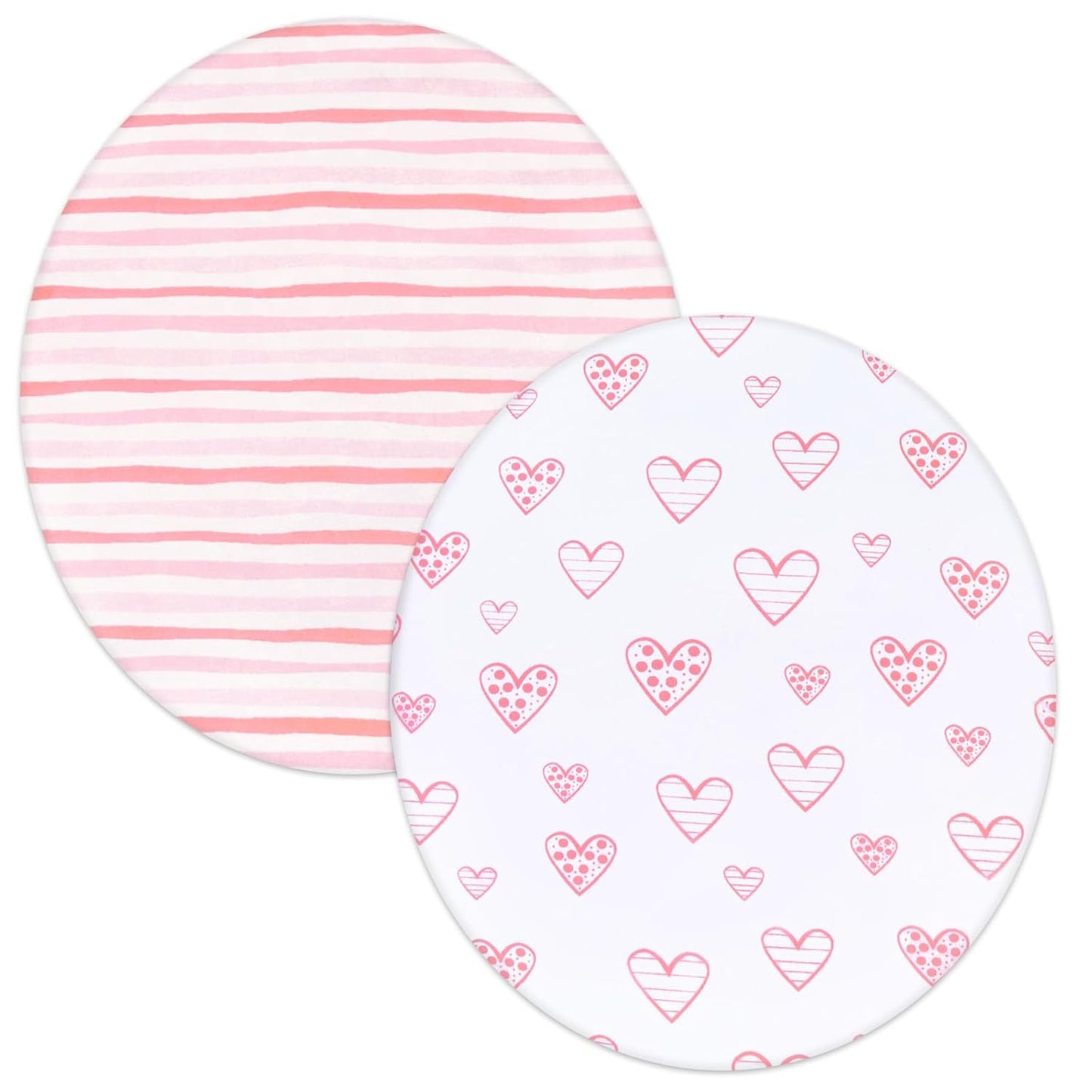 Bassinet Sheets Compatible with Fisher-Price On-The-Go Baby Dome, 2 Pack, 100% Jersey Knit Cotton Fitted Sheets, Breathable and Heavenly Soft, Pink Hearts and White Stars Print for Baby