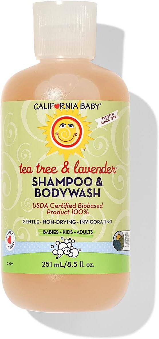 California Baby Tea Tree & Lavender Baby Wash + Baby Shampoo | 100% Plant-Based | Tea Tree Shampoo For Sensitive Skin | Hypoallergenic | 251mL / 8.5oz