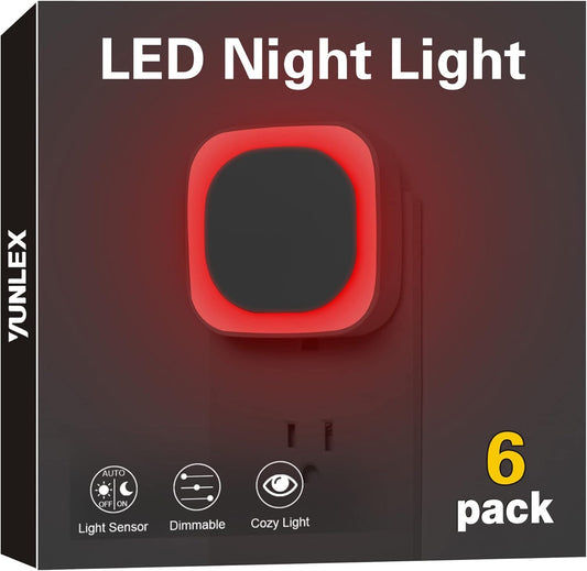 6 Pack Plug in Red Sleep Night Light, Auto Dusk to Dawn, Soft Glow, Dimmable Diffused Light, LED Lights for Bedroom, Sleep, Baby Nursery, Kids, Toddler, Bathroom, Hallway, Home Decor